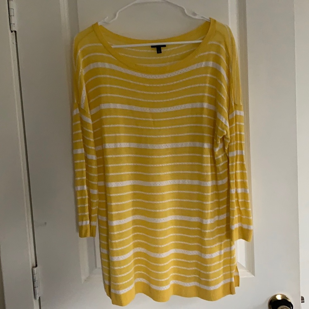 Talbots yellow and white striped linen lightweight sweater